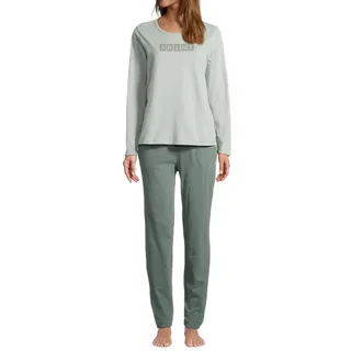 Seidensticker Damen Soft Knits Schlafanzug Pyjama Baumwolle | Set aus Langarm-Shirt und langer Hose Hose mit Seitentaschen und Bindeband Mit schönem Schriftzug auf dem Oberteil - XXL