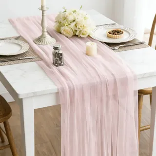 Chiffon Tischläufer,75 x 600 cm,Rosa,dünner Dekostoff Table Runner Hochzeit Tischdeko Tischband Tischdecke Dekorativ Stoff (Rosa)