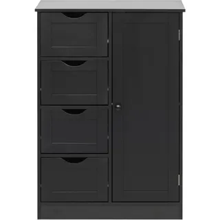 Rebecca Mobili Badezimmerschrank, bodenstehender Eingangsschrank, Schwarz Modern, 1 Tür 4 Schubladen, Hygienisch Platzsparend - Maße HxLxB: 82 x 56 x 30 cm - Art. RE6736