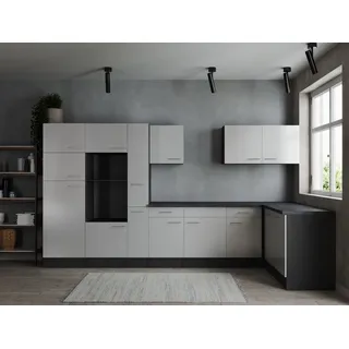 Respekta Winkelküche L-Form 370 cm Grau Weiß