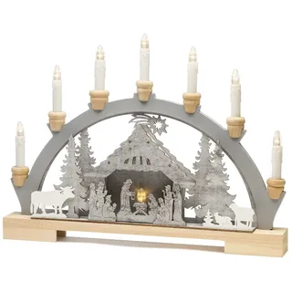 Konstsmide LED Holzsilhouette, Krippe, 7 klare Birnen, 6H Timer 10 warm weiße Dioden 3V Innentrafo/batteriebetr. 0,6W transparentes Kabel - 3261-320