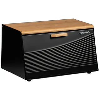 Topfann Brotkästen Brotkorb Brotbox Bambus Groß Brotbehälter Brotdose Schwarz Metall - Schwarz