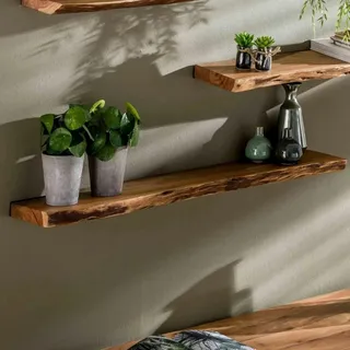 Ringo-Living Massivholz Schweberegal Baumkante in Natur-Dunkel, Holzregal 120 cm Breit, Landhaus Wandregal aus Akazienholz, Schlichtes Holzbrett für die Wand