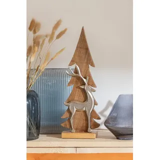 MF Weihnachtsfigur Skulptur Cota Hirsch Holz Aluminium 42cm Dekofigur mit Baum