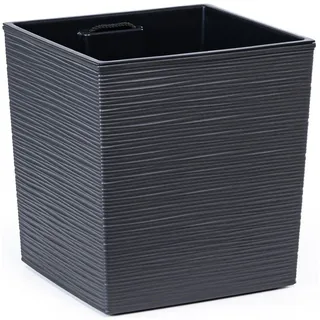 KONZEPT Pflanzkübel 30 x 30 cm aus Kunststoff mit Einsatz, Meißelspuren-Optik, Quadratische Form, Indoor, Outdoor,Wetter-& UV-eständig,Volumen: 20L grau