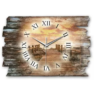Kreative Feder Designer Wanduhr Steg Sonnenuntergang aus Holz Größe 40x27cm - Funkuhr im Landhaus-Stil Shabby-Style Made in Germany leise ohne Ticken (Steg, leises Funkuhrwerk)