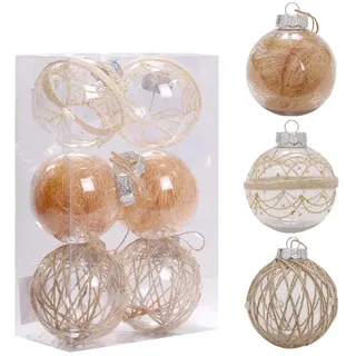 GLITZFAS Weihnachtskugel Set 6 Stück, 8 cm Klare Weihnachtskugeln aus Kunststoff Weihnachtsbaumschmuck Boho Beige Christbaumkugeln Hängende Christmas Decorations Ornamente (Beige C)