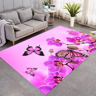 3D Teppiche für Wohnzimmer Schlafzimmer Kinder Spielen rutschfeste Fußmatten Küche Korridor Esszimmer Rugs,Galaxis Planet Einhorn Seestern Delphin Schmetterling 3D-Druck (Rose,40x60 cm)