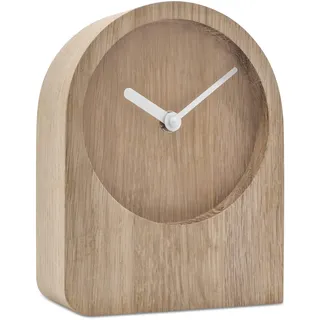 Natuhr Tischuhr Eiche Holzuhr - Dome - puristisch modern Massivholz (Eiche unbehandelt, Weiße Zeiger - Funk Uhrwerk)