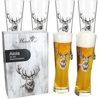 Alois 6er Set Weizenglas 0,5 L Hirschmotiv Geschenkverpackung