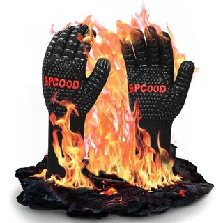 SPGOOD Grillhandschuhe hitzebeständig 800 Grad (5-10 sek.) feuerfeste Handschuhe