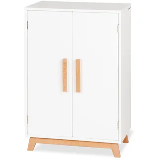 Pinolino Puppenschrank Marit aus Holz mit 1 Einlegeboden, 1 Kleiderstange und 3 Kleiderbügeln und Puppenspielzeug, weiß