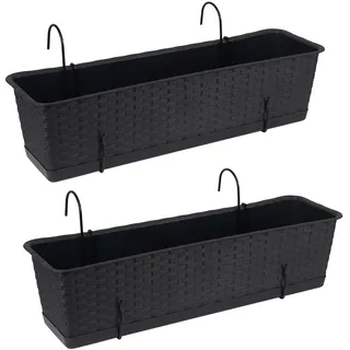 Tymar Blumenkasten Balkon mit Halterung, Balkonkasten, 2 Stück, Rattan, Pflanzkasten aus Kunststoff((2pack) Anthrazit, 50cm)