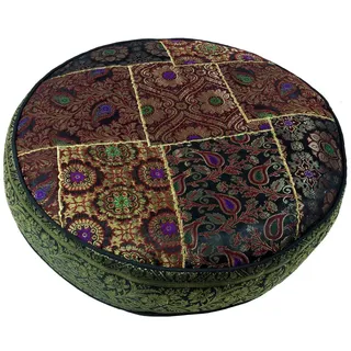 Guru-Shop Sitzkissen Orientalisches rundes Patchwork Kissen 50 cm,.. braun