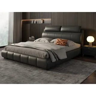 mukuhi Lederbett Polsterbett Echtleder 180x200 cm mit Komfortkopfteil