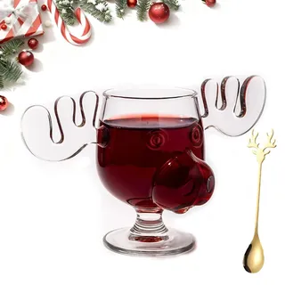 Generisch Elchgläser Set – Weihnachtsgläser 300ml Hoch & Niedrig, Moose Christmas Glass, Elk Glasses Christmas Mug, Eierlikör Gläser für Winterdrinks (1 PC Kurzstielglas)