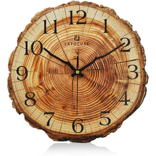 Lafocuse 30cm Jahresring Wanduhr Holz MDF Ohne Tickgeräusche, Braun Rustikale Landhausstil Wanduhr Lautlos, Vintage Retro Deko für Wohnzimmer Schlafzimmer Küchen Büro