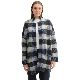TOM TAILOR Jacquardstrickjacke im Karo-Design und ohne Verschluss blau XL (42)
