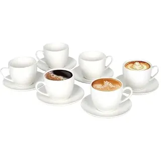 LIVELLO Amalfi Kaffeetassen set 6er, 12-teilig – 6 Porzellan Kaffeebecher mit Untertassen 250 ml, Große Kaffee & Cappuccino Tassen, Klassisch Weiß, Elegantes Kaffeeservice
