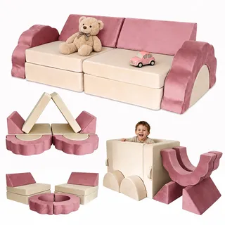 Relaxdays Kindersofa 10-tlg. 150 x 47 x 65 cm Kunststoff pink/rosa