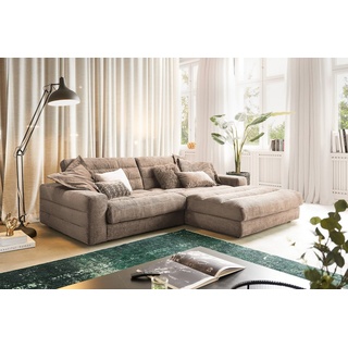 KAWOLA Ecksofa LANA, Sofa Cord Recamiere rechts od. links versch. Größen und versch. Farben braun 296 cm x 83 cm x 205 cm