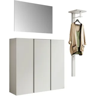 Moderano Garderobe Gardasee, Weiß, Glas, Holzwerkstoff, 3-teilig, 170x185x33 cm, Beimöbel erhältlich, hängend, Abdeckplatte aus Glas, Garderobe, Garderoben-Sets & Serien, Garderoben-Sets