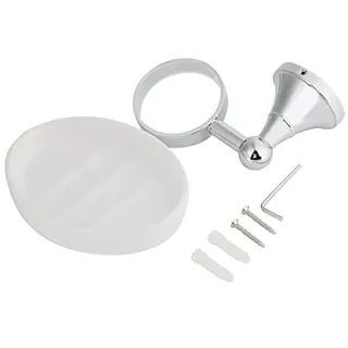 Seifenschale Wandmontage, Keramik mit Messing Verchromt, Weiß Silber, 130mm, Vintage Stil, Korrosionsbeständig für Badezimmer Küche