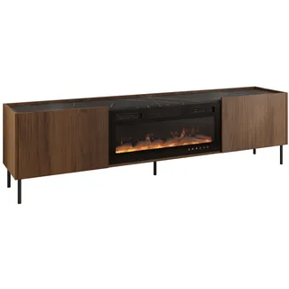 MIRJAN24 TV-Schrank Tewos 200 K mit Kamin (mit zwei Drehtüren) 200x37x55 cm, Heizfunktion braun|schwarz