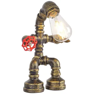 Kaj Hejmo Water Pipe Robot Style Tischlampe- Vintage Industrial Tischlampe-Steampunk Lampe Eisen Retro Nachttischlampe für Vintage Möbel Dekorationen (Bronze-Style A)
