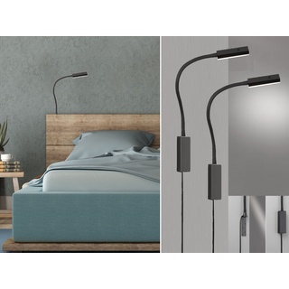 FISCHER & HONSEL LED Leselampe, LED fest integriert, Warmweiß, 2er SET Bett-Leuchten Wand-Montage, Schwanenhals-Lampen dimmbar schwarz