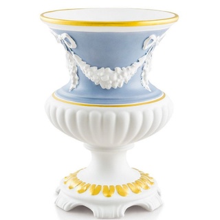 Casa Padrino Barock Vase Weiß / Hellblau / Gold Ø 21 x H. 29 cm - Runde Barock Keramik Blumenvase - Deko im Barocktil