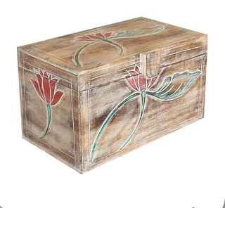 Oriental Galerie Truhe Holzkiste Holztruhe Schatztruhe Kiste Box Palmenholz Holzbox Blumen Schnitzereien Shabby Used Look Modell Baris Mittel 50 cm