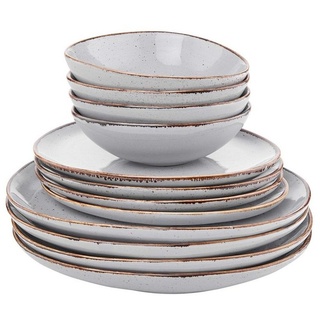 BUTLERS Single Geschirr-Set FINCA Geschirr-Set 12-tlg., Porzellan, 12-teiliges Geschirr-Set in Blau - Geschirr aus Porzellan - Set bestehend aus Dinnertellern, Frühstückstellern, Schalen grau