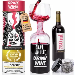 Dimono® XXL Weinglas 750 ml, lustiges Weinflaschenglas als Geschenk | Nie wieder nachschenken, witziges Weinflaschenglas, fasst eine ganze Flasche, mundgeblasenes Riesenglas, spülmaschinenfest