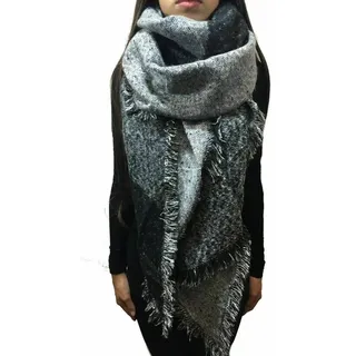 Worldclassca Halstuch Worldclassca XXL DAMEN WINTER SCHAL DICK STRICKSCHAL KARO HALSTUCH, SCARF PONCHO CAPE WARM WINTERSCHAL HERBSTSCHAL DECKENSCHAL KAROSCHAL grau|schwarz