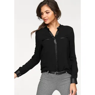 Hemdbluse AJC Gr. 32, schwarz Damen Blusen Bluse langarm mit Details aus Lederimitat