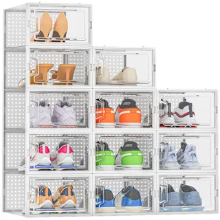 HOMIDEC Schuhboxen Stapelbar, 12er Pack Schuhorganizer Schuhaufbewahrung