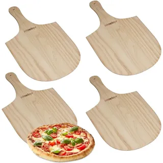 Relaxdays - 4 x Pizzaschieber aus Holz, mit handlichem Griff, für Brot & Flammkuchen, Pizzaschaufel, BxT: 30,5 x 54 cm, natur