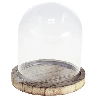 Kaemingk Tischvase Glasglocke Deko Holzteller Tischdeko Mini Käseglocke 13cm