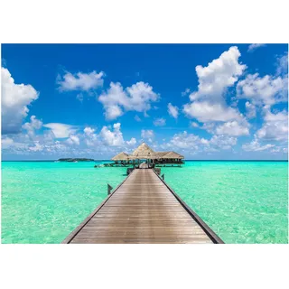 WallArena - Vlies Fototapete Strand und Meer Landschaft Karibik Brücke 312x219 cm - Fototapeten - Tapeten - für Wohnzimmer Schlafzimmer - Vliestapete Wandtapete Tapete 3D Effekt- inkl. Kleister