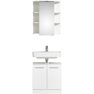 Badmöbel-Set SAPHIR "Quickset 335 2-teilig, Waschbeckenunterschrank mit LED-Spiegelschrank" Kastenmöbel-Sets weiß (weiß, glanz) Bad-Sparsets