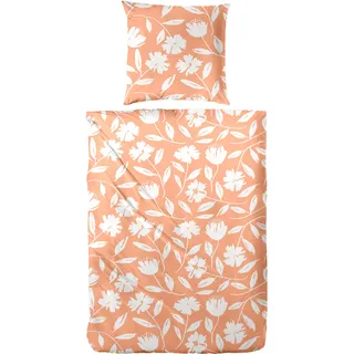Enrico Coss Perkal Bettwäsche Blume Orange 200 x 200 cm + 2 x 80 x 80 cm