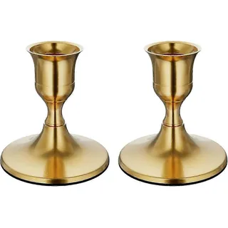 Set Aus 2 Konischen Kerzenständern Aus Vergoldetem Messing, Vintage-metallkerzenständer Als Tischdekoration Oder Kamindekoration Bei Einem Hochzeitsempfang.