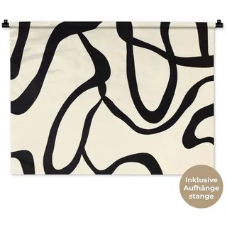MuchoWow Wandteppich Abstrakt - Linien - Modern - Beige, Rechteckig, Höhe: 3 mm, Wand Teppiche, Wandbehang, 90x67 cm Rechteckig | 90 cm x 67.5 cm x 3 mm