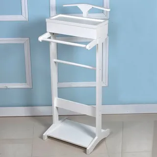 Organizedlife Kleiderständer aus Holz mit stabilem Boden, multifunktionaler Anzugdiener, Garderobenständer mit oberer Schublade & Ablagefächern für Büro, Schlafzimmer, Wohnzimmer, Weiß