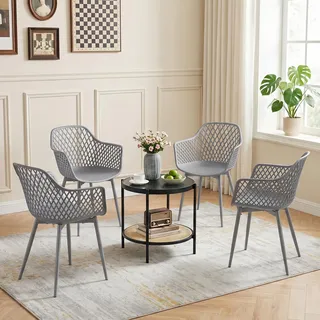 buybyroom Esszimmerstühle 4er Set, Stuhl Esszimmer mit Armlehne mit Metallbeinen Verstellbares Fußpedal für Esszimmer, Wohnzimmer, Küche und Schlafzimmer, Grau