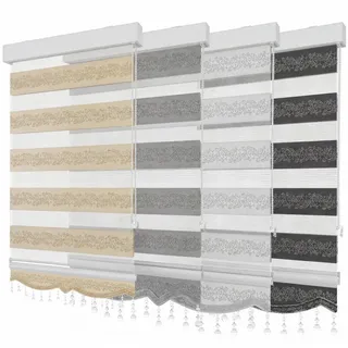 Doppelrollo Duorollo Doppelrollo mit Kassette Rankenmuster und Perlen Höhe: 250 cm, Plisseeonline, blickdicht, Deckenmontage, Freihängend, Deckenmontage mit Clips, Mit Motiv und Alu Kassette in Weiß Gold Schwarz schwarz 90 cm