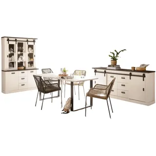 Furn.Design Esszimmer-Set, Weiß, Anthrazit, Holzwerkstoff, Nachbildung,Pinie, Uni, Rechteckig, 334x201x80 cm, Esszimmer