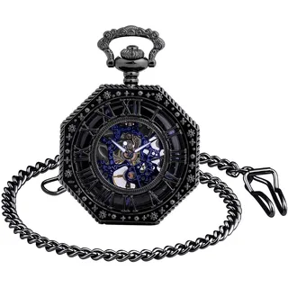 Damen Herren Taschenuhr Hexagon Analog Handaufzug Mechanische Kettenuhr Uhr m...