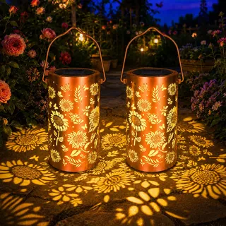 Sunshine smile Solarlampen für Außen Garten,Sonnenblumen Solar Laterne im Freien Wasserdicht,Hängende Gartendeko Sonnenblumenlicht,Wasserdicht Solar Laterne für Außen Garten Terrasse Hof Balkon